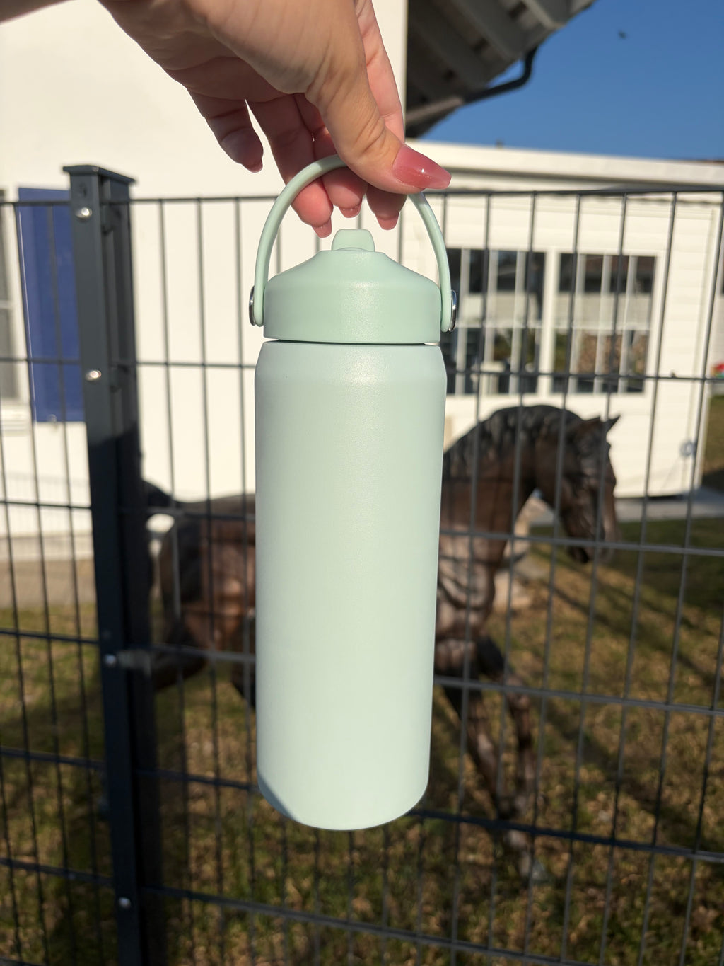 Edelstahl-Trinkflasche mit Strohhalm – Mintgrün